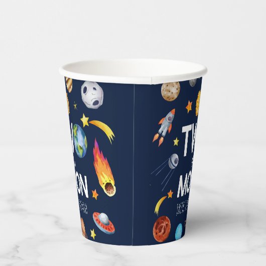 Twee De Maan Outer Space Planet Verjaardagsfeest Papieren Bekers (Rechts)