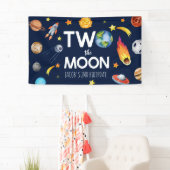 Twee De Maan Outer Space Planet Verjaardagsfeest Spandoek (Insitu)