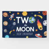 Twee De Maan Outer Space Planet Verjaardagsfeest Spandoek (Horizontaal)