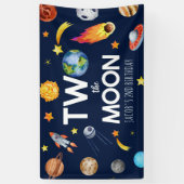 Twee De Maan Outer Space Planet Verjaardagsfeest Spandoek (Verticaal)