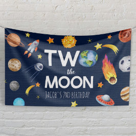 Twee De Maan Outer Space Planet Verjaardagsfeest Spandoek