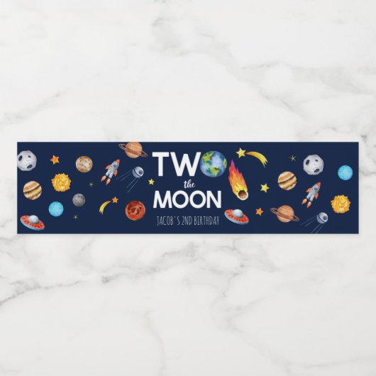 Twee De Maan Outer Space Planet Verjaardagsfeest Waterfles Etiket (Enkel label)