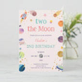 Twee de maan pastel buitenruimte ruimte 2e verjaar kaart (Staand voorkant)