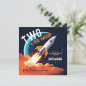 Twee de Maan Raket Planeten Jongen 2e Verjaardag Kaart (Staand voorkant)