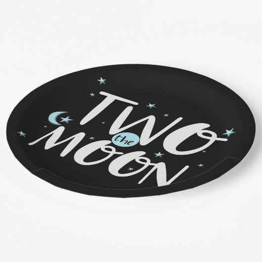 TWEE DE MAAN Rocket Ship Space 2e verjaardagsfeest Papieren Bordje (Gekanteld)