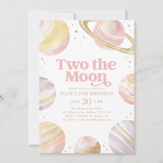 Twee de maan roze en gouden buitenste ruimte verja kaart (Voorkant)