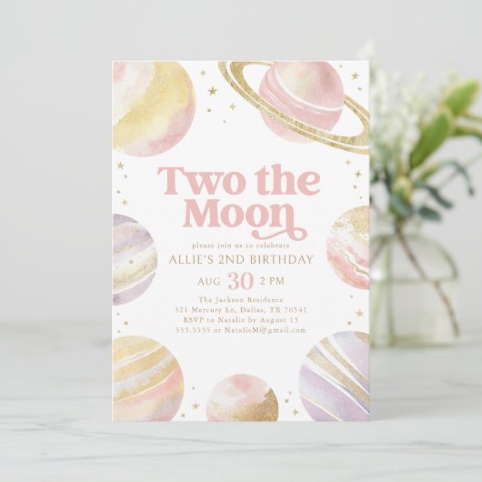 Twee de maan roze en gouden buitenste ruimte verja kaart (Staand voorkant)