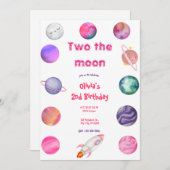 Twee de Maan Roze Meisje 2e Verjaardag Kaart (Voorkant / Achterkant)