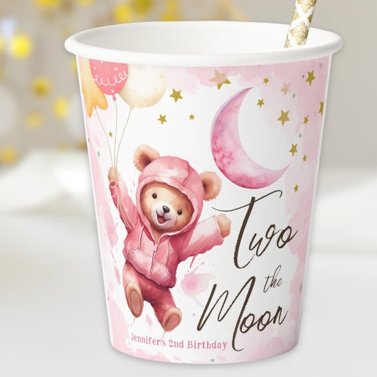 TWEE de maan | roze meisje 2e verjaardag Papieren Bekers