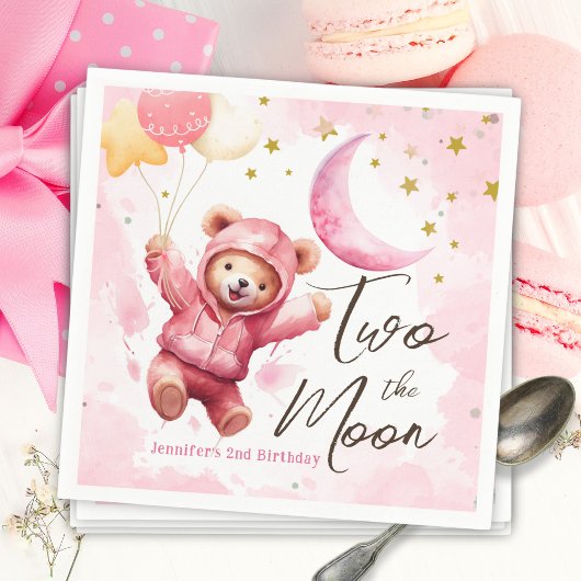 TWEE de maan | roze meisje 2e verjaardag Servet