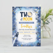 Twee de Maan Ruimte 2e Verjaardag Uitnodiging (Staand voorkant)