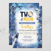 Twee de Maan Ruimte 2e Verjaardag Uitnodiging (Voorkant / Achterkant)