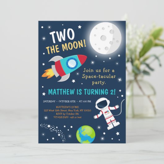 Twee De Maan Ruimte Verjaardag Kaart (Staand voorkant)