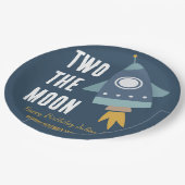 Twee de Maan Ruimteraket 2e Verjaardagsfeestje Papieren Bordje (Gekanteld)
