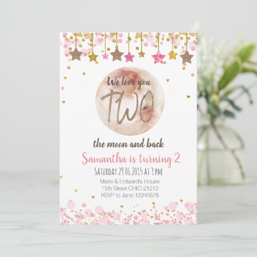 Twee de Maan Verjaardag Uitnodiging 2e verjaardag (Staand voorkant)