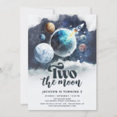 Twee de Maan Waterverf Galaxy Modern 2e Verjaardag Kaart (Voorkant)