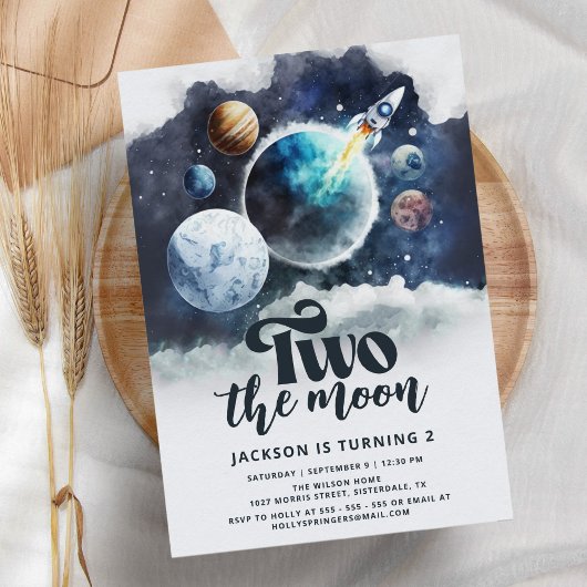 Twee de Maan Waterverf Galaxy Modern 2e Verjaardag Kaart