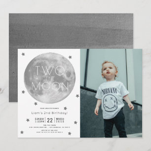 Twee de Maan Witte SIlver Jongen Foto 2e Verjaarda Kaart