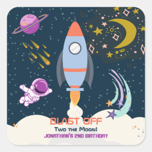 Twee De Maanjongen Ruimteraket 2e verjaardag Vierkante Sticker