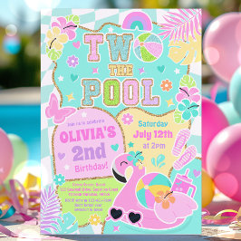 Twee De Pool Preppy Girly 2e Verjaardag Pool Party Kaart