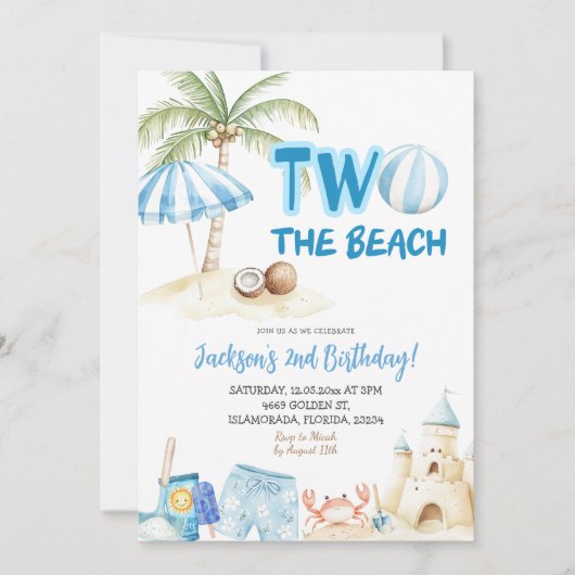 Twee De Strand Kust Theme Boy Tweede Verjaardag Kaart (Voorkant)