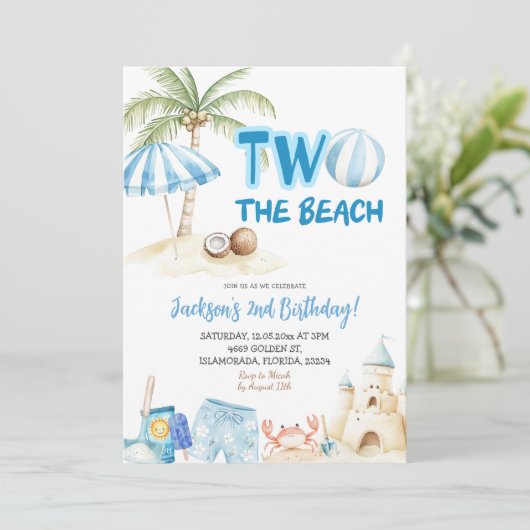 Twee De Strand Kust Theme Boy Tweede Verjaardag Kaart (Staand voorkant)