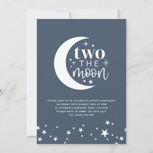 Twee de uitnodiging van de Birthday Moon Blue mari (Voorkant)