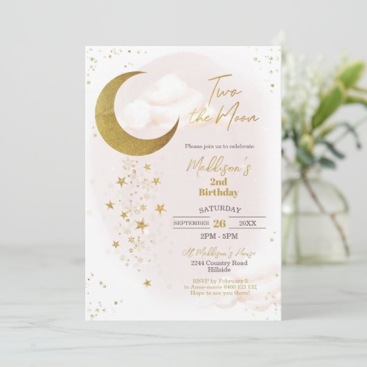 Twee de uitnodiging van de Moon Birthday (Staand voorkant)