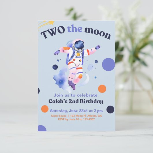 Twee de uitnodiging van de Moon Birthday Party (Staand voorkant)