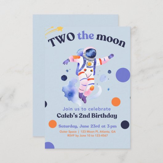 Twee de uitnodiging van de Moon Birthday Party (Voorkant / Achterkant)