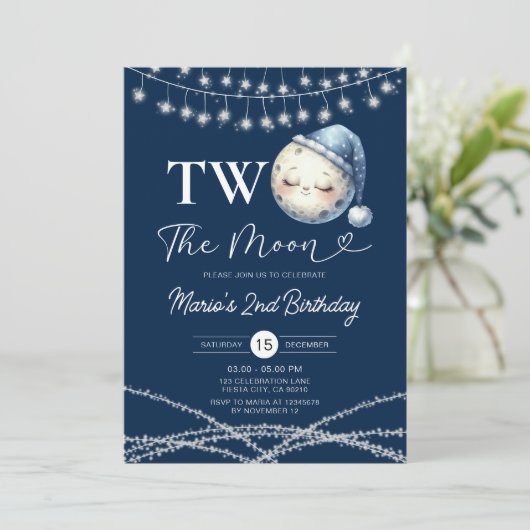 Twee De Verjaardag van de Maan Partij String Light Kaart (Staand voorkant)