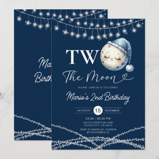 Twee De Verjaardag van de Maan Partij String Light Kaart (Voorkant / Achterkant)