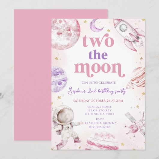 Twee de verjaardag van het maanmeisje kaart (Voorkant / Achterkant)