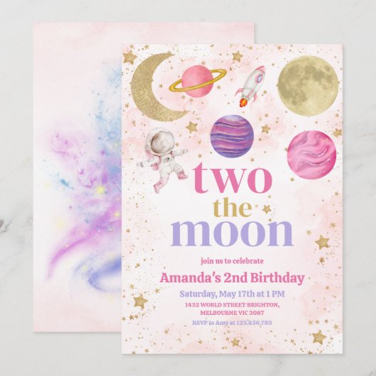 Twee de verjaardag van het maanmeisje kaart (Voorkant / Achterkant)