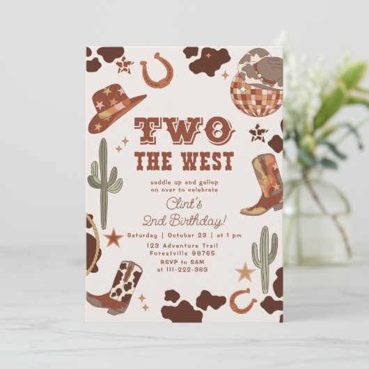 Twee de West cowboy 2e foto Verjaardagsfeest Kaart (Staand voorkant)