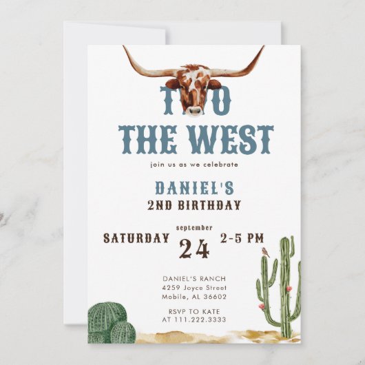 Twee De West-Westerne Rodeo Cowboy Verjaardag Invi Kaart (Voorkant)