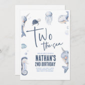 Twee De Zee Oceaan 2e Verjaardagsfeestuitnodiging Kaart (Voorkant / Achterkant)