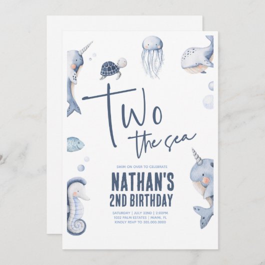 Twee De Zee Oceaan 2e Verjaardagsfeestuitnodiging Kaart (Voorkant / Achterkant)