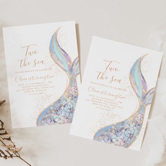 Twee de Zee Zeemeermin 2e Verjaardag Uitnodiging