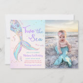 Twee De Zee Zeemeermin 2e Verjaardagsfeestfoto Kaart (Voorkant)