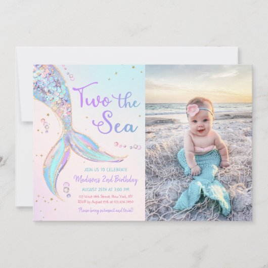 Twee De Zee Zeemeermin 2e Verjaardagsfeestfoto Kaart (Voorkant)