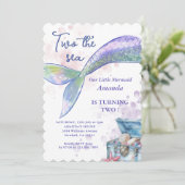 Twee De Zee Zeemeermin Tail 2e Verjaardagsfeest Kaart (Staand voorkant)