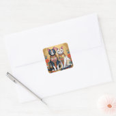 Twee decoratieve bloemenkatten vierkante sticker (Envelop)