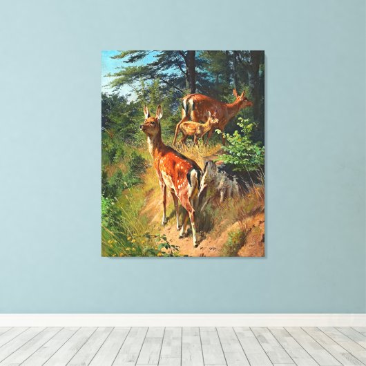Twee deer en klap in het bos canvas afdruk (Insitu (Houten vloer))