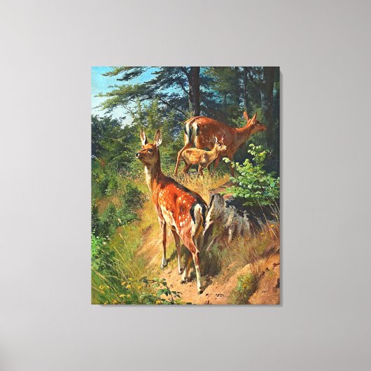 Twee deer en klap in het bos canvas afdruk (Voorkant)