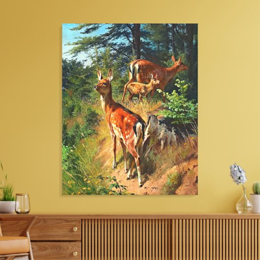 Twee deer en klap in het bos canvas afdruk (Insitu (Woonkamer))