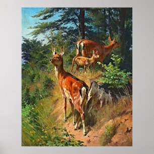 Twee deer en klap in het bos poster