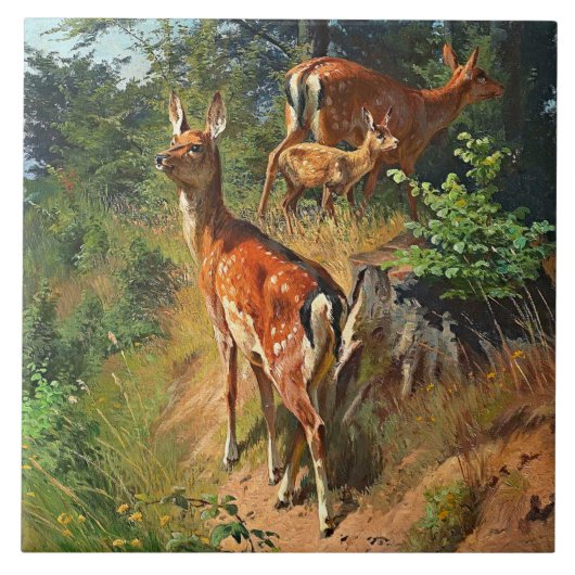 Twee deer en klap in het bos tegeltje (Voorkant)