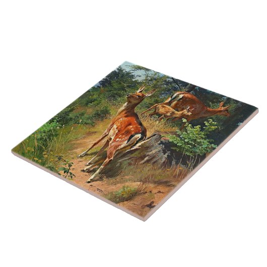 Twee deer en klap in het bos tegeltje (Zijkant)