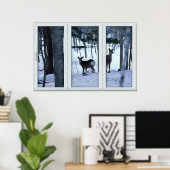 Twee Deers in het Venster van Bossen met een Poste Poster (Thuiskantoor)